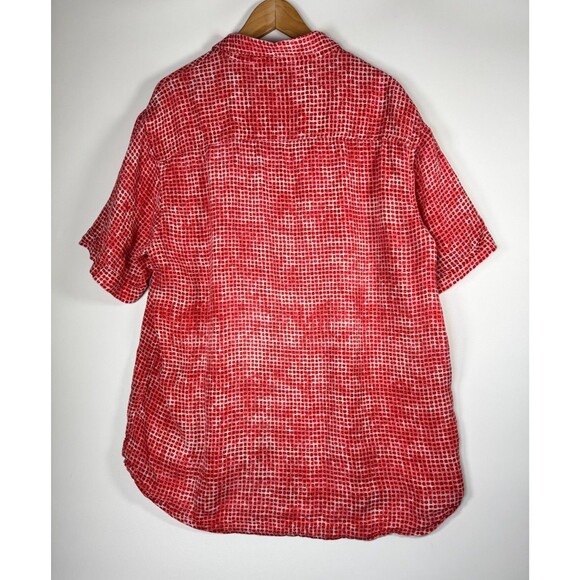 J Peterman Shirt Mens XL Red Dot Print Linen Short Sleeve Breathable Relaxed Fit - Picture 3 of 11